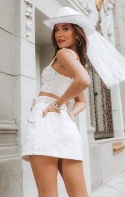 Show Me Your Mumu Shania Top ~ Rhinestone White Denim -Show Me Your Mumu Sales 724a8935