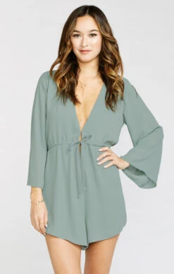 Show Me Your Mumu Roxy Romper ~ Silver Sage Crisp -Show Me Your Mumu Sales 86f3b9c48f8bee99de15d1a29dd9d245