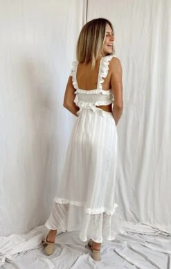 Show Me Your Mumu Lane Midi Dress ~ Flutter Stripe Chiffon White -Show Me Your Mumu Sales 9E113831 6460 48FF AA76 501D88E7630F
