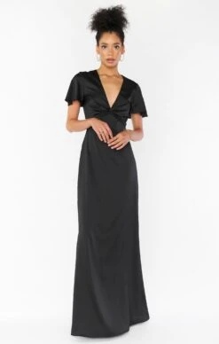 Show Me Your Mumu Rome Twist Gown ~ Black Luxe Satin -Show Me Your Mumu Sales BF0 0236N BK62 01
