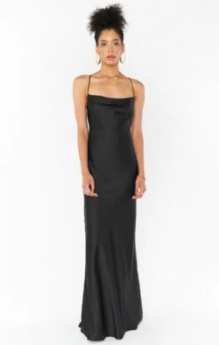Show Me Your Mumu Tuscany Maxi Slip Dress ~ Black Luxe Satin -Show Me Your Mumu Sales BF0 0308N BK62 01