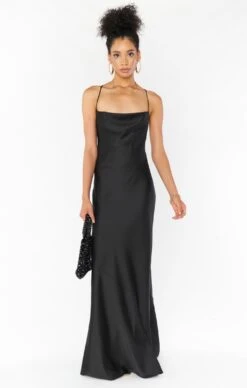 Show Me Your Mumu Tuscany Maxi Slip Dress ~ Black Luxe Satin -Show Me Your Mumu Sales BF0 0308N BK62 05