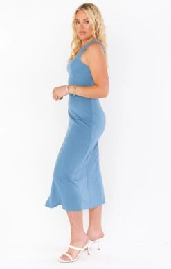 Show Me Your Mumu Eden Midi Dress ~ French Blue Stretch -Show Me Your Mumu Sales BF1 0362 DL58 02