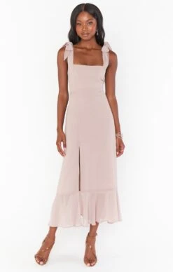 Show Me Your Mumu Claire Midi Dress ~ Soft Beige Chiffon -Show Me Your Mumu Sales BF1 0394S BG24 01 3