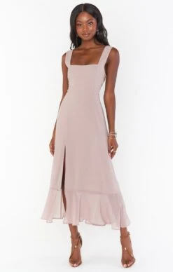 Show Me Your Mumu Claire Midi Dress ~ Soft Beige Chiffon -Show Me Your Mumu Sales BF1 0394S BG24 01 5