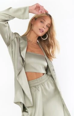Show Me Your Mumu Tucker Top ~ Moss Green Luxe Satin