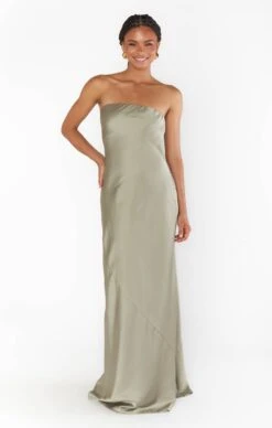 Show Me Your Mumu Taylor Tube Maxi Dress ~ Moss Green Luxe Satin -Show Me Your Mumu Sales BF3 5351 SA62 01