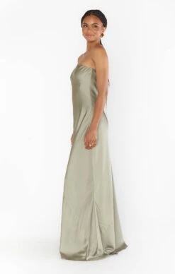 Show Me Your Mumu Taylor Tube Maxi Dress ~ Moss Green Luxe Satin -Show Me Your Mumu Sales BF3 5351 SA62 02