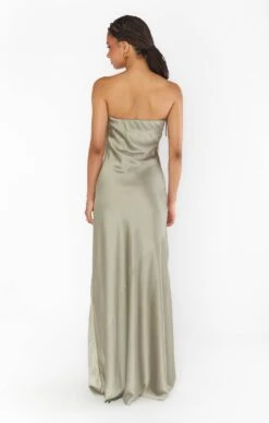 Show Me Your Mumu Taylor Tube Maxi Dress ~ Moss Green Luxe Satin -Show Me Your Mumu Sales BF3 5351 SA62 03