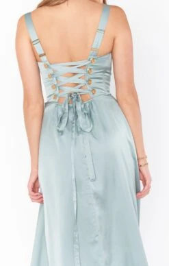 Show Me Your Mumu Clarissa Corset Dress ~ Silver Sage Luxe Satin -Show Me Your Mumu Sales BM3 5359 SI62 4