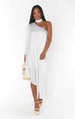 Show Me Your Mumu Rhea One Shoulder Dress ~ Ivory Luxe Satin -Show Me Your Mumu Sales BM3 5396 IV62 01