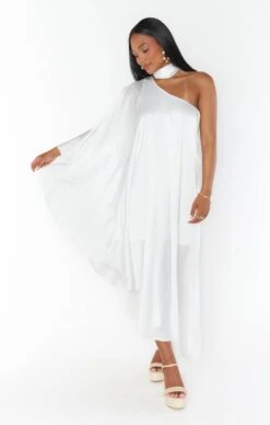 Show Me Your Mumu Rhea One Shoulder Dress ~ Ivory Luxe Satin -Show Me Your Mumu Sales BM3 5396 IV62 02