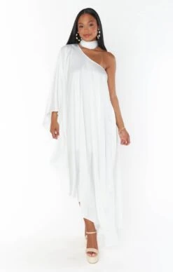 Show Me Your Mumu Rhea One Shoulder Dress ~ Ivory Luxe Satin -Show Me Your Mumu Sales BM3 5396 IV62 03