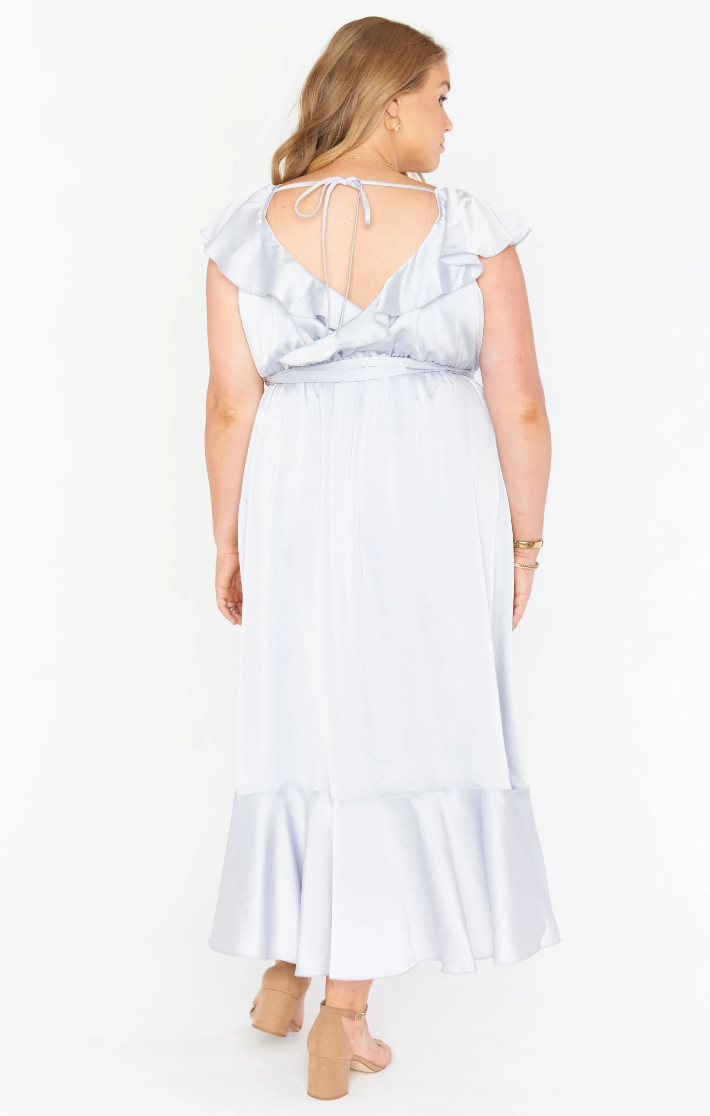 Show Me Your Mumu Samantha Ruffle Wrap Dress ~ Silver Luxe Satin 17 Show Me Your Mumu Samantha Ruffle Wrap Dress ~ Silver Luxe Satin - Image 15