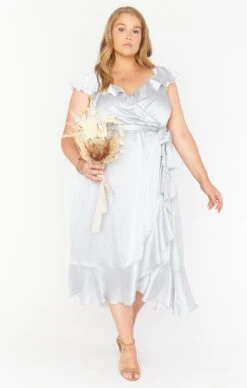 Show Me Your Mumu Samantha Ruffle Wrap Dress ~ Silver Luxe Satin 30 Show Me Your Mumu Samantha Ruffle Wrap Dress ~ Silver Luxe Satin -Show Me Your Mumu Sales BR0 0239NX SL62 04