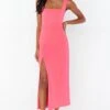 Show Me Your Mumu Eden Midi Dress ~ Flamingo Pink Stretch -Show Me Your Mumu Sales BR1 0362 HP65 01
