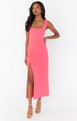 Show Me Your Mumu Eden Midi Dress ~ Flamingo Pink Stretch