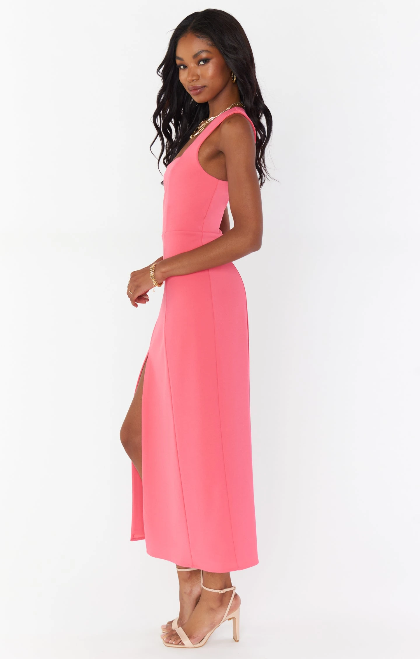 Show Me Your Mumu Eden Midi Dress ~ Flamingo Pink Stretch 5 Show Me Your Mumu Eden Midi Dress ~ Flamingo Pink Stretch - Image 3