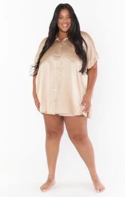 Show Me Your Mumu Best Day Button Up ~ Champagne Luxe Satin -Show Me Your Mumu Sales BR2 5310X CH62 01 c2ea70ee eb5d 47ab ae9f 2e93845c9eba