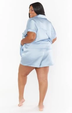 Show Me Your Mumu Glam Time Shorts ~ Steel Blue Luxe Satin -Show Me Your Mumu Sales BR2 5310X ST62 03 30cb7860 6e13 4213 8ecc 18a5a6e663fc