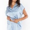 Show Me Your Mumu Glam Time Shorts ~ Steel Blue Luxe Satin -Show Me Your Mumu Sales BR2 5310 ST62 02