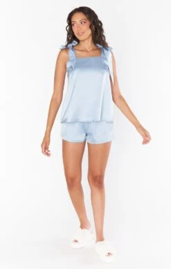 Show Me Your Mumu Makeup Tank ~ Steel Blue Luxe Satin -Show Me Your Mumu Sales BR2 5313 ST62 02