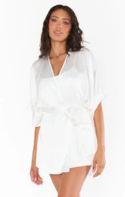 Show Me Your Mumu First Look Robe ~ Ivory Luxe Satin -Show Me Your Mumu Sales BR2 5316 IV62 03