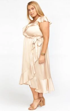 Show Me Your Mumu Samantha Ruffle Wrap Dress ~ Champagne Luxe Satin -Show Me Your Mumu Sales BS0 0239NX CH62 02