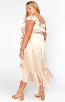 Show Me Your Mumu Samantha Ruffle Wrap Dress ~ Champagne Luxe Satin -Show Me Your Mumu Sales BS0 0239NX CH62 03