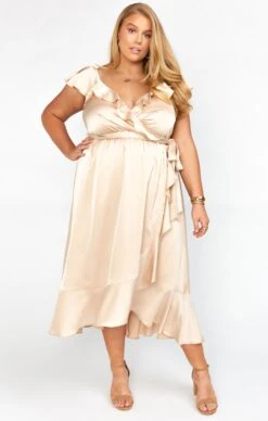 Show Me Your Mumu Samantha Ruffle Wrap Dress ~ Champagne Luxe Satin -Show Me Your Mumu Sales BS0 0239NX CH62 04 491e447b 603c 4d72 8adc df56e6676d7a