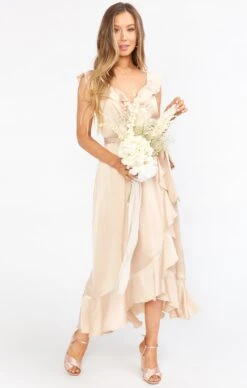 Show Me Your Mumu Samantha Ruffle Wrap Dress ~ Champagne Luxe Satin -Show Me Your Mumu Sales BS0 0239N CH62 01