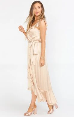 Show Me Your Mumu Samantha Ruffle Wrap Dress ~ Champagne Luxe Satin -Show Me Your Mumu Sales BS0 0239N CH62 02