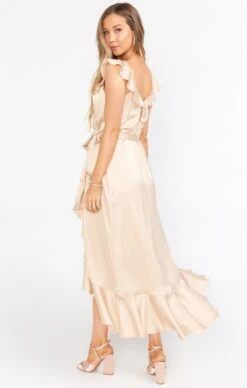 Show Me Your Mumu Samantha Ruffle Wrap Dress ~ Champagne Luxe Satin -Show Me Your Mumu Sales BS0 0239N CH62 03