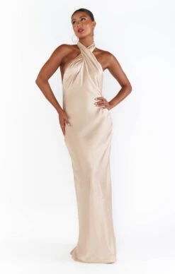 Show Me Your Mumu Jasmine Halter Maxi Dress ~ Champagne Luxe Satin