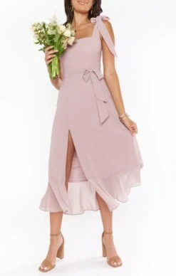 Show Me Your Mumu Claire Midi Dress ~ Neutral Mauve Chiffon