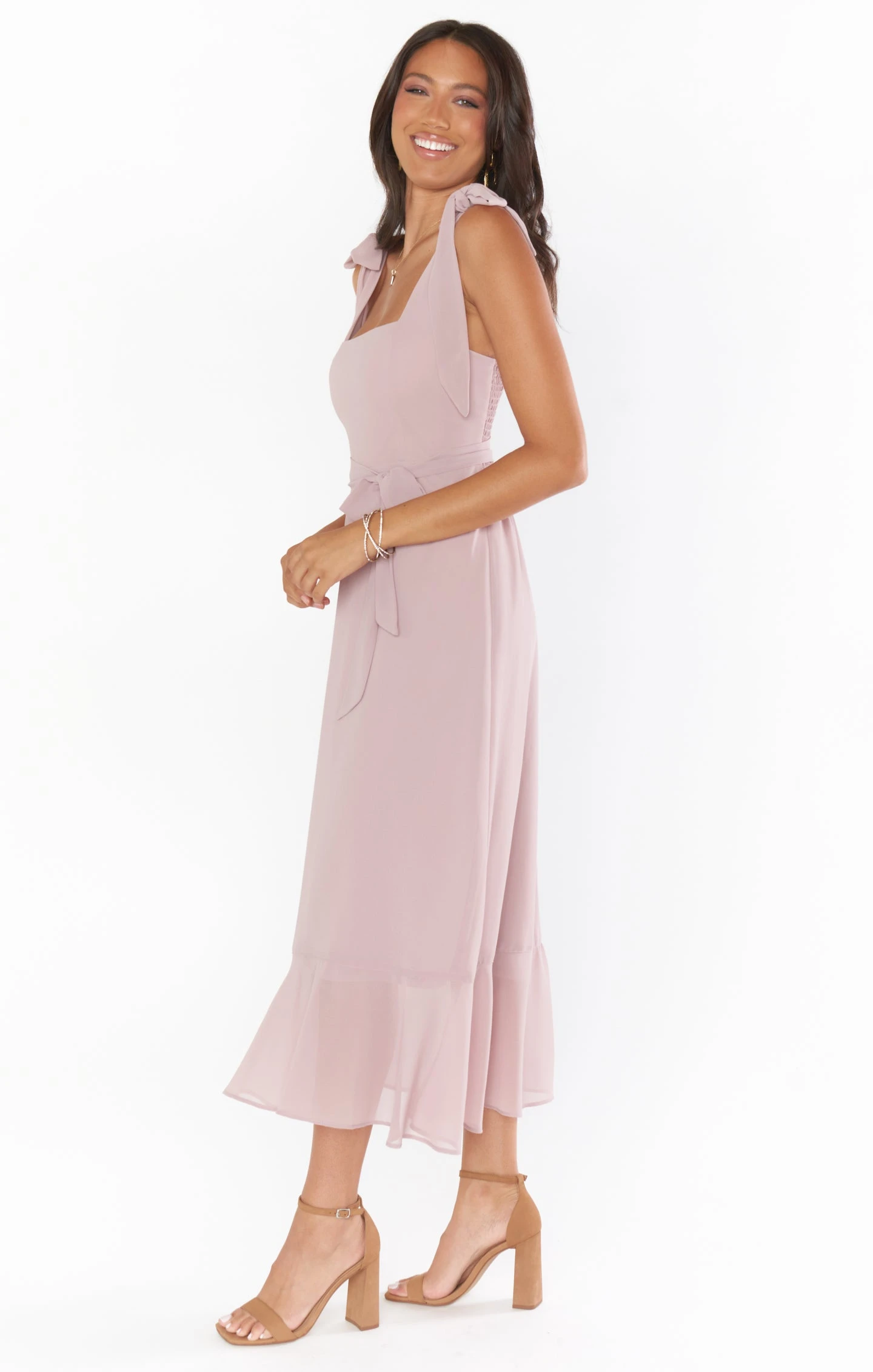 Show Me Your Mumu Claire Midi Dress ~ Neutral Mauve Chiffon 5 Show Me Your Mumu Claire Midi Dress ~ Neutral Mauve Chiffon - Image 3