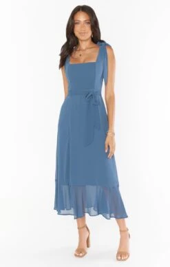 Show Me Your Mumu Claire Midi Dress ~ Slate Blue Chiffon -Show Me Your Mumu Sales BS3 0394S SB80 03