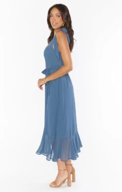 Show Me Your Mumu Claire Midi Dress ~ Slate Blue Chiffon -Show Me Your Mumu Sales BS3 0394S SB80 04