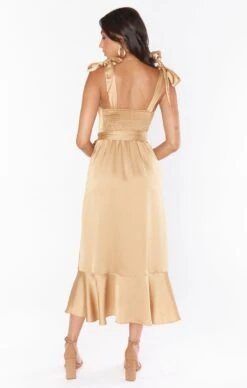 Show Me Your Mumu Claire Midi Dress ~ True Gold Luxe Satin -Show Me Your Mumu Sales BS3 0413S TG62 04