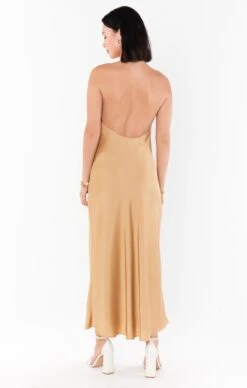 Show Me Your Mumu Jasmine Halter Midi Dress ~ True Gold Luxe Satin -Show Me Your Mumu Sales BS3 0452 TG62 03