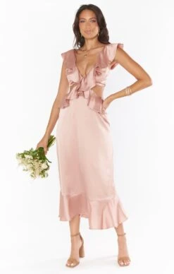 Show Me Your Mumu Zoey Midi Dress ~ Rose Gold Luxe Satin -Show Me Your Mumu Sales BS3 0530 RO62 01