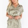 Show Me Your Mumu Glam Time Shorts ~ Moss Green Luxe Satin -Show Me Your Mumu Sales BS3 5310 SA62 02