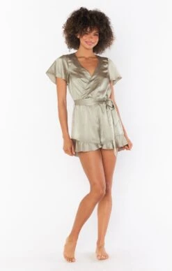 Show Me Your Mumu Say I Do Romper ~ Moss Green Luxe Satin