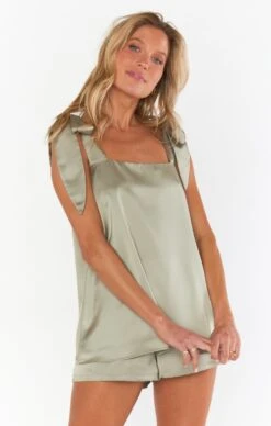 Show Me Your Mumu Makeup Tank ~ Moss Green Luxe Satin