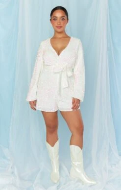 Show Me Your Mumu Love On The Dance Floor Romper ~ White Iridescent Sequins -Show Me Your Mumu Sales BS3 5345 IP92 01