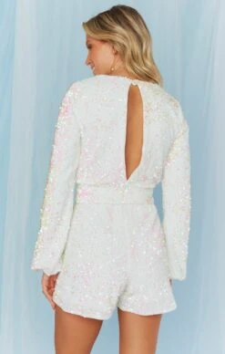 Show Me Your Mumu Love On The Dance Floor Romper ~ White Iridescent Sequins -Show Me Your Mumu Sales BS3 5345 IP92 07