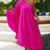 Show Me Your Mumu Rhea One Shoulder Dress ~ Hot Pink Luxe Satin