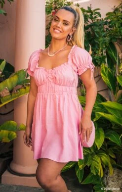 Show Me Your Mumu Nikki Mini Dress ~ Barbie™ Pink Linen -Show Me Your Mumu Sales DSC 2635 Edit