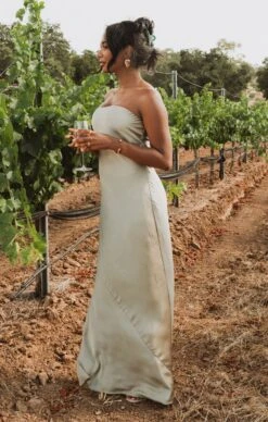 Show Me Your Mumu Taylor Tube Maxi Dress ~ Moss Green Luxe Satin