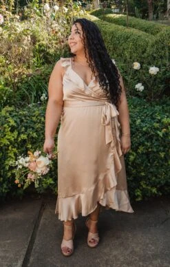 Show Me Your Mumu Samantha Ruffle Wrap Dress ~ Champagne Luxe Satin -Show Me Your Mumu Sales DSC 3914